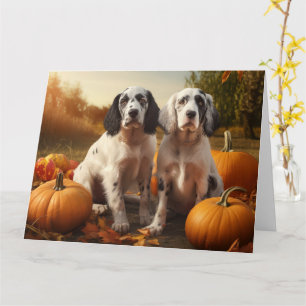 English Setter Puppy Autumn Delight Pumpkin Card