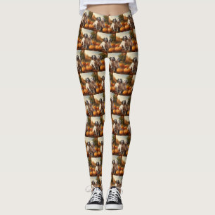 English Setter Puppy Autumn Delight Pumpkin  Leggings