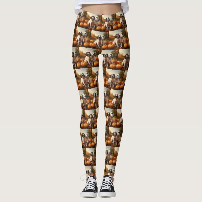 English Setter Puppy Autumn Delight Pumpkin  Leggings (Front)
