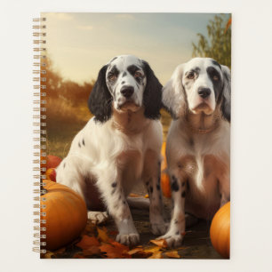 English Setter Puppy Autumn Delight Pumpkin Planner