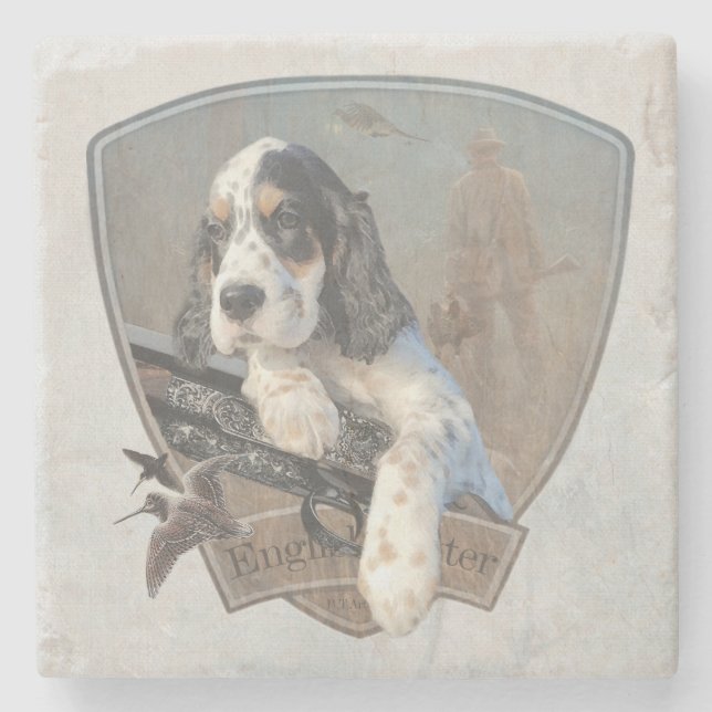 English Setter puppy with a classic shotgun   Stone Coaster (Front)
