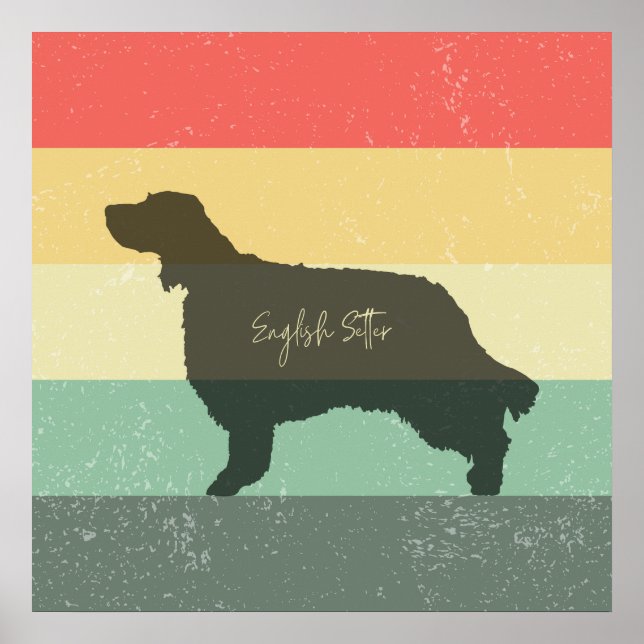 English Setter - Retro Sunset - Wall Art (Front)