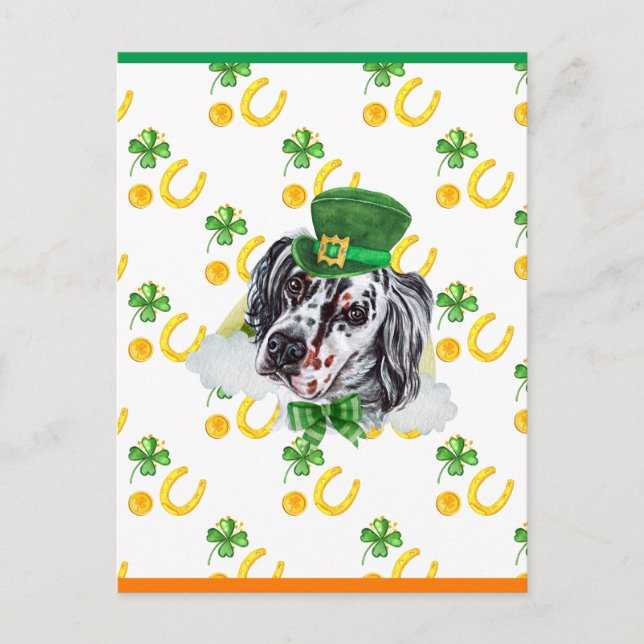 English Setter Shamrock St. Patricks Day Holiday Postcard (Front)