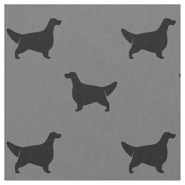 English Setter Silhouettes Pattern Grey and Black Fabric (Close Up)