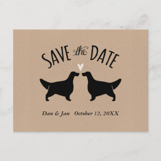 English Setter Silhouettes Wedding Save the Date Announcement Postcard