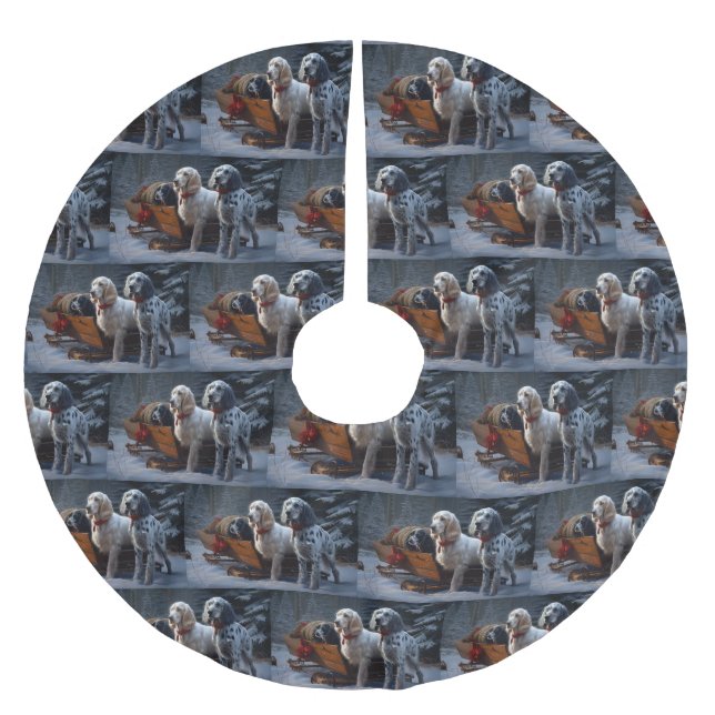 English Setter Snowy Sleigh Christmas Decor  Brushed Polyester Tree Skirt (Front)
