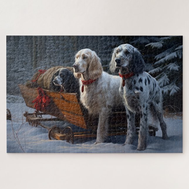 English Setter Snowy Sleigh Christmas Decor  Jigsaw Puzzle (Horizontal)