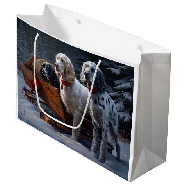 English Setter Snowy Sleigh Christmas Decor  Large Gift Bag (Front Angled)