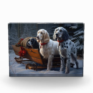 English Setter Snowy Sleigh Christmas Decor  Photo Block