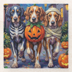 English Setter Trick-or-Treating Halloween Costume Glass Coaster