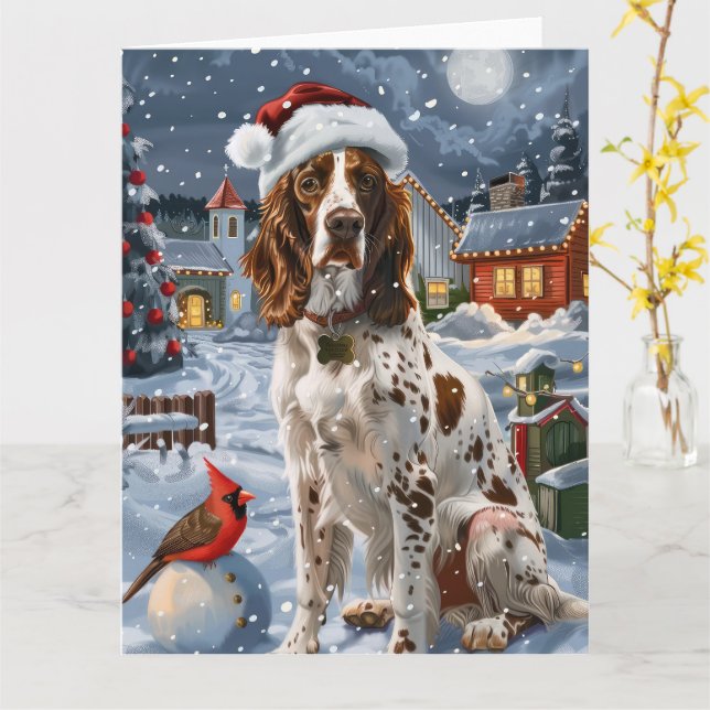 English Setter Winter Wonderland Christmas Joy Card (Yellow Flower)