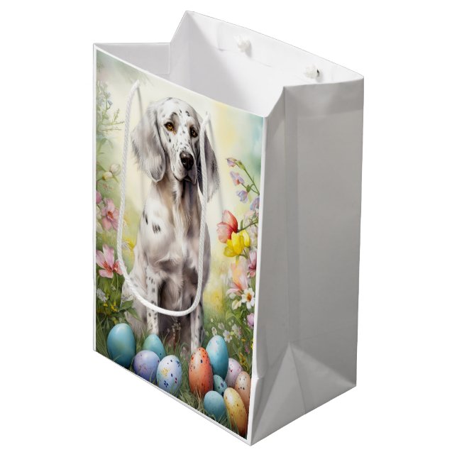 English Setter with Easter Eggs Medium Gift Bag (Front Angled)