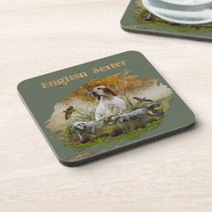 English setter with pheasants, art coaster