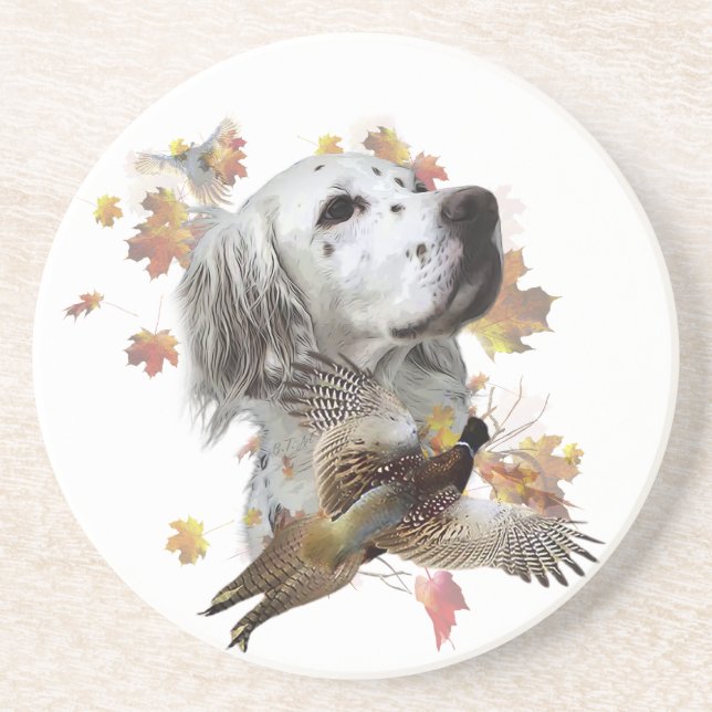 English setter with pheasants, art     coaster (Front)