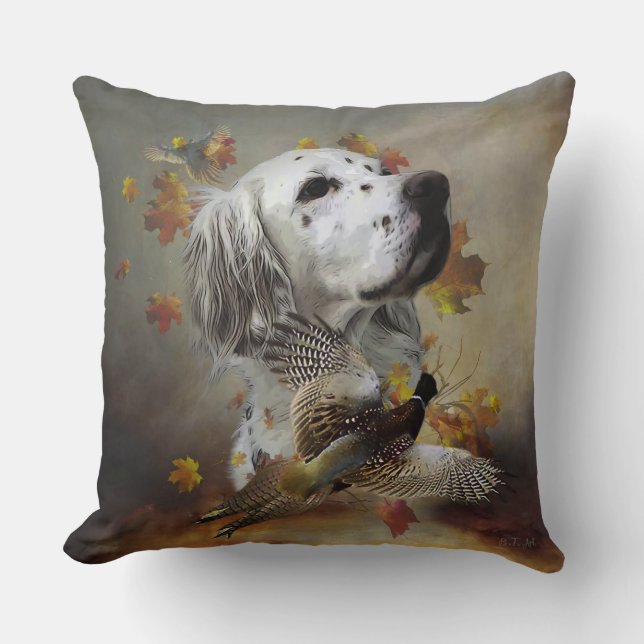 English setter with pheasants, art  cushion (Front)