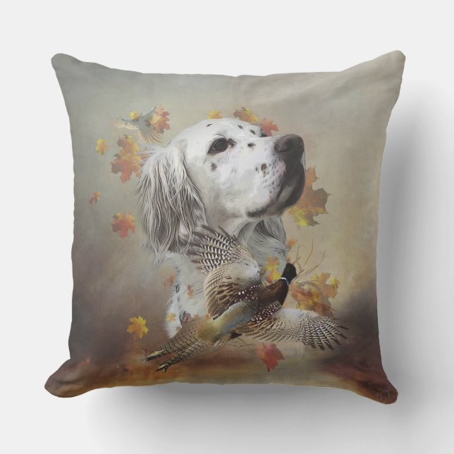 English setter with pheasants, art   cushion (Front)