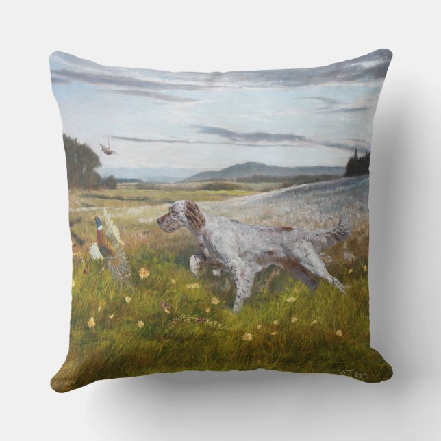 English setter with pheasants, art  cushion (Back)