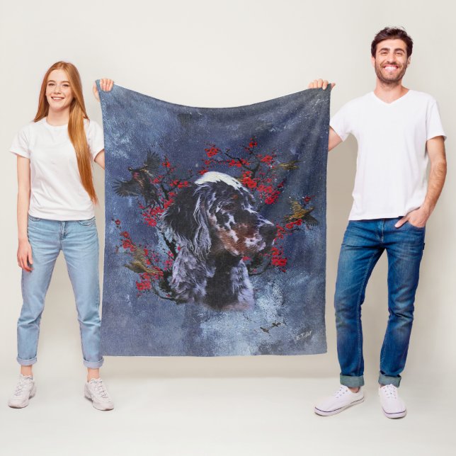 English setter with pheasants, art   fleece blanket (In Situ)
