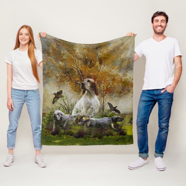 English setter with pheasants, art   fleece blanket (In Situ)