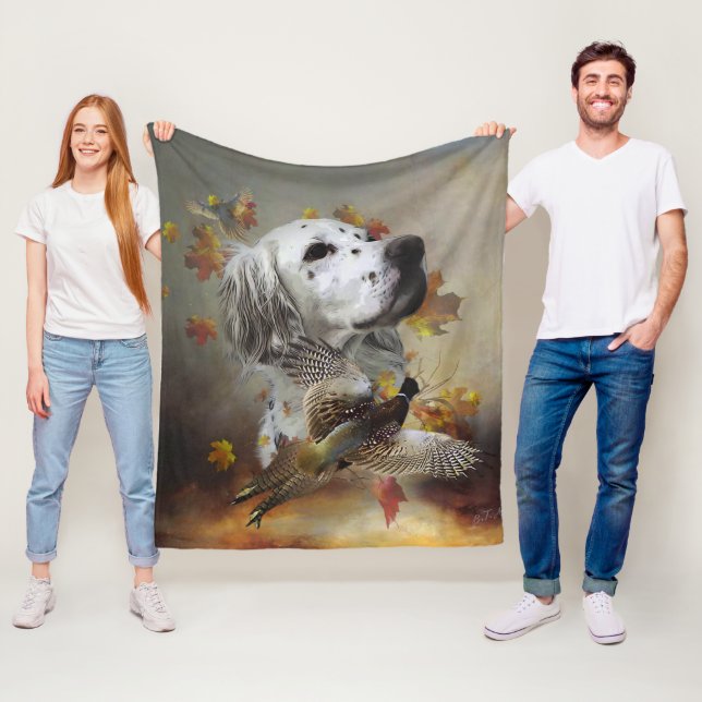 English setter with pheasants, art  fleece blanket (In Situ)