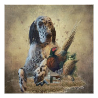 English setter with pheasants, art   
