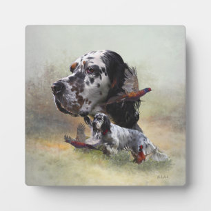 English setter with pheasants, art    plaque