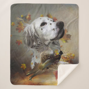 English setter with pheasants, art   sherpa blanket