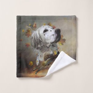 English setter with pheasants, art    wash cloth