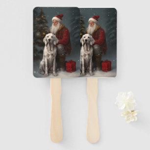English Setter With Santa Claus Festive Christmas Hand Fan