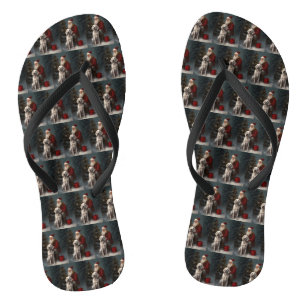 English Setter With Santa Claus Festive Christmas Jandals