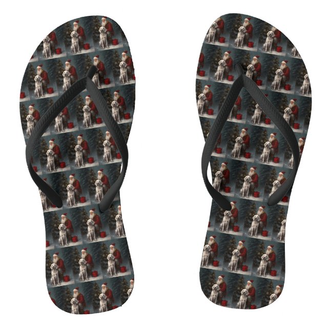 English Setter With Santa Claus Festive Christmas Jandals (Footbed)