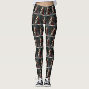 English Setter With Santa Claus Festive Christmas Leggings