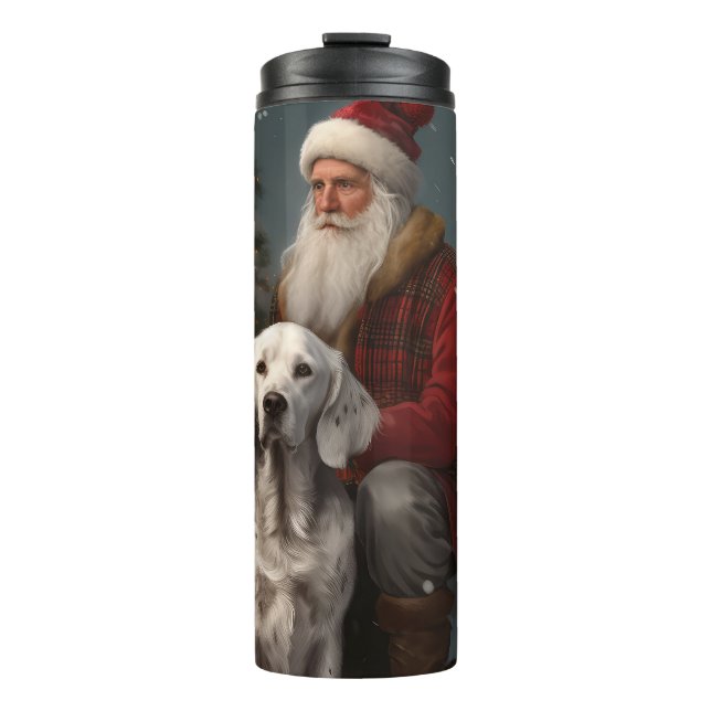 English Setter With Santa Claus Festive Christmas Thermal Tumbler (Front)