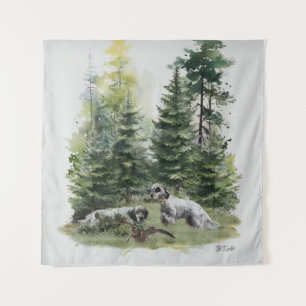 English setter , Woodcock Hunting , Art  Tapestry