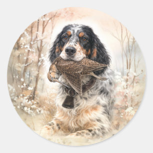 English Setter, Woodcock Hunting ,Dog Art Classic Round Sticker