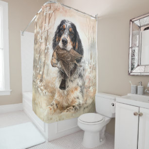 English Setter, Woodcock Hunting ,Dog Art Shower Curtain
