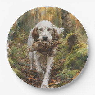 English Setter , woodcock hunting Paper Plate