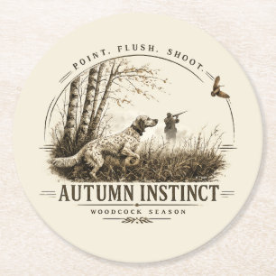 English Setter , Woodcock hunting Round Paper Coaster