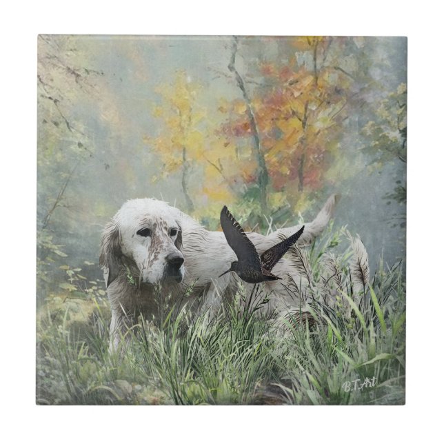 English Setter , woodcock hunting season , Art Tile (Front)