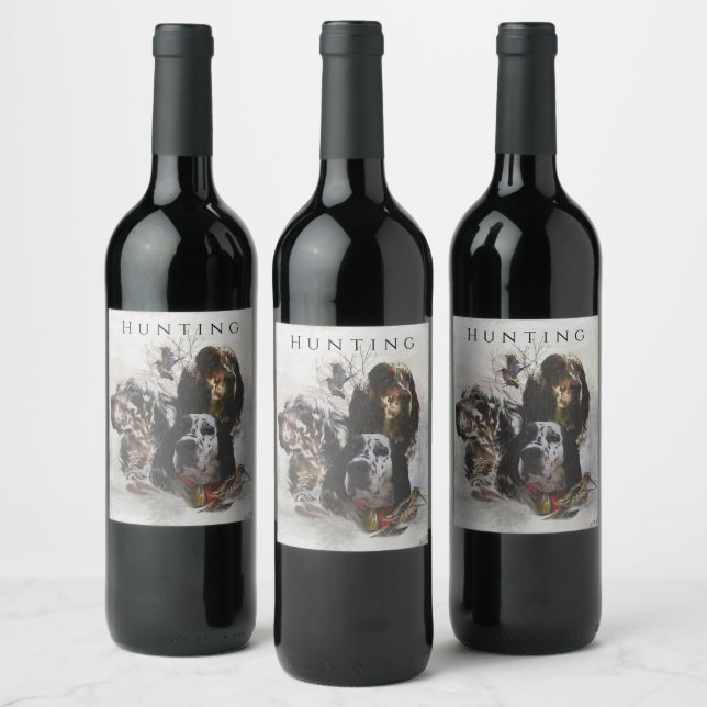 English Setter , woodcock hunting  Wine Label (Bottles)
