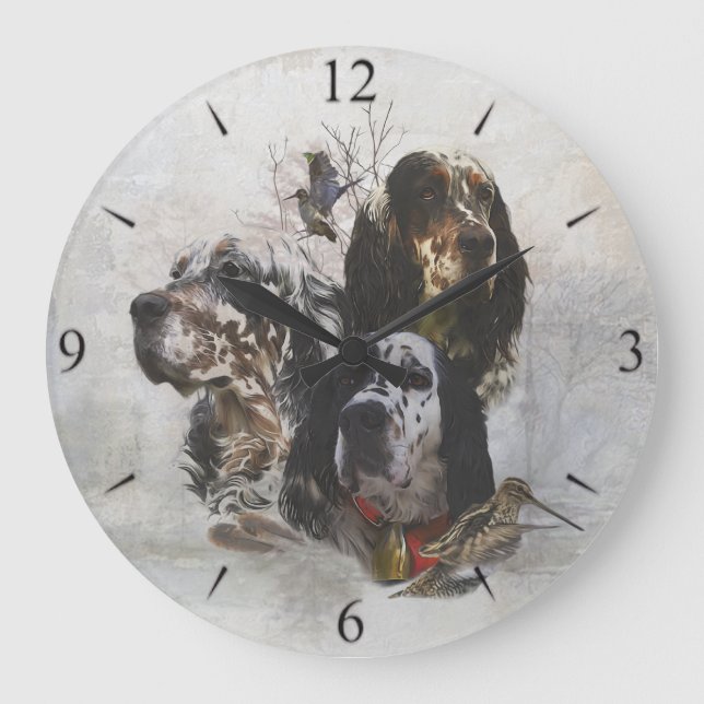 English Setters Large Clock (Front)