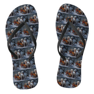 English Setter's Snowy Sleigh Christmas Decor Jandals
