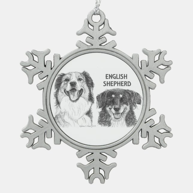 English Shepherd Pewter snowflake ornament (Front)