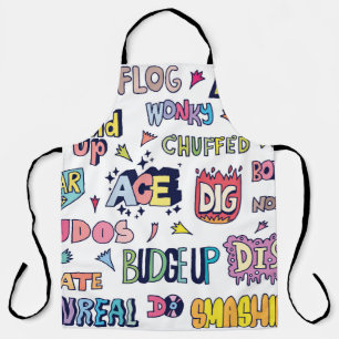 English slang words, doodle lettering apron