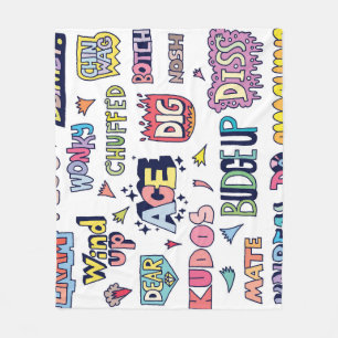 English slang words, doodle lettering fleece blanket