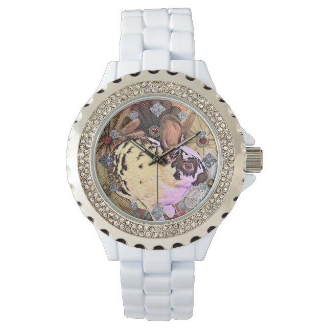 English Spot Bunny with Vintage Lace Flowers Watch (Front)
