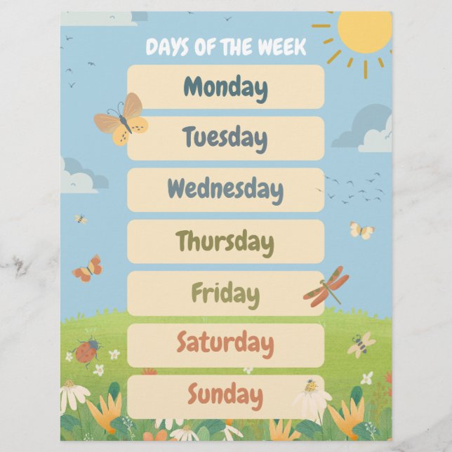  English Spring Days of the Week Classroom  Flyer (Front)