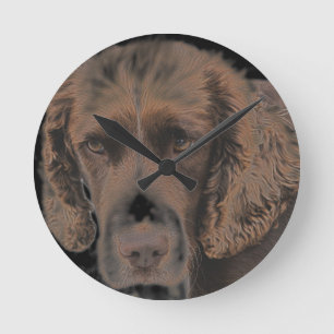 English Springer Dogs Round Clock
