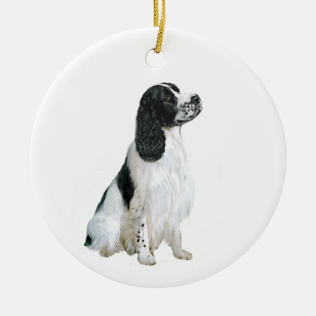 English Springer Spaniel (A) - black and white Ceramic Tree Decoration (Front)