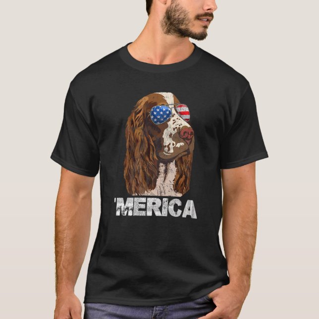 English Springer Spaniel American Usa Flag 4th Of  T-Shirt (Front)
